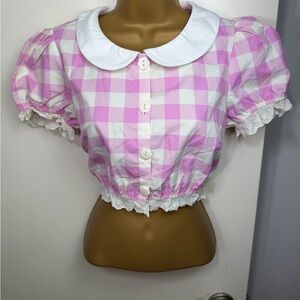 Sugar Thrillz X Dolls Kill Pink & White Gingham Smore Sweetness Top NWOT S*Marks